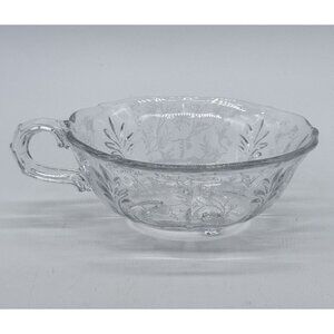 Fostoria Chintz One Handle Clear Glass Etched Baroque Bonbon Candy Dish 7"